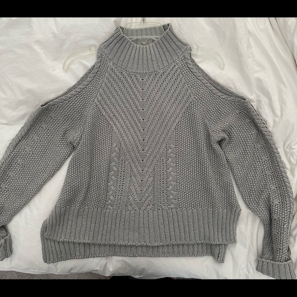 Miou Muse Cold Shoulder Silk-Knit Mock Neck Sweater